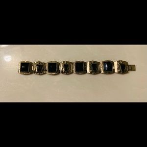 Stamped Sterling silver and onyx bracelet